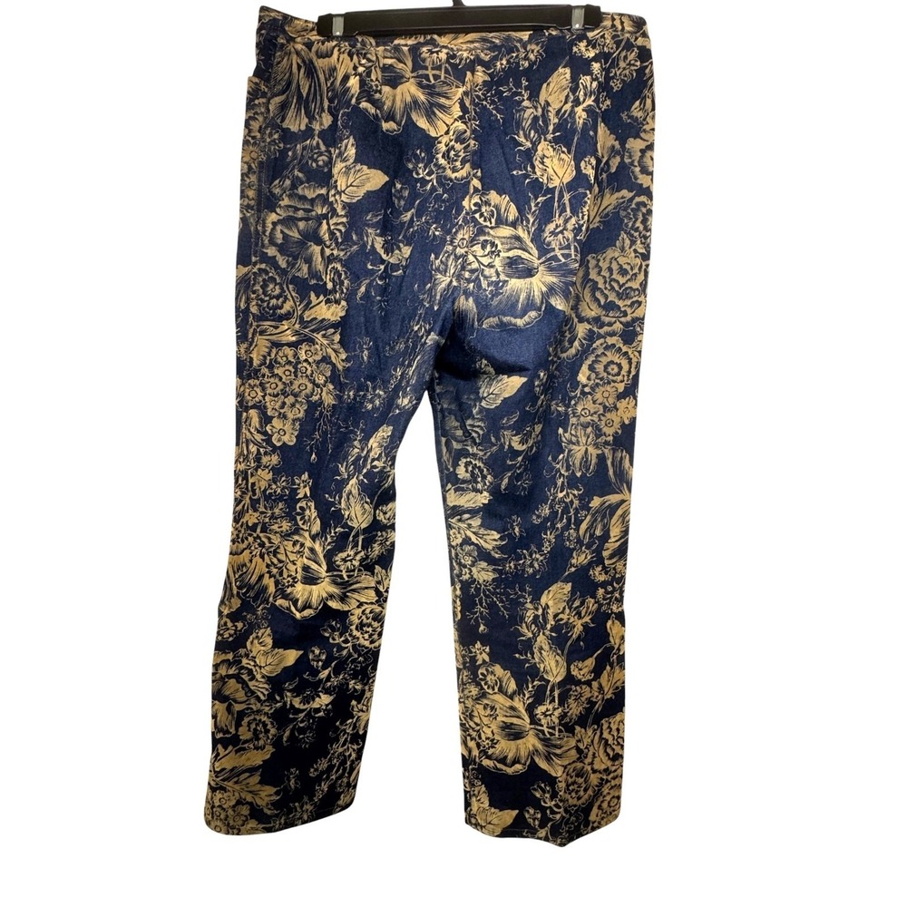 Susan Bristol Jeans Womens 14 Gold Floral Flocked Velvet Denim Capri Vintage 90s - Picture 12 of 12